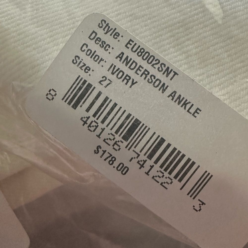 NWT EDWIN Women’s Jeans Anthropologie Anderson Ankle Ivory White - Size 24 - Picture 4 of 11